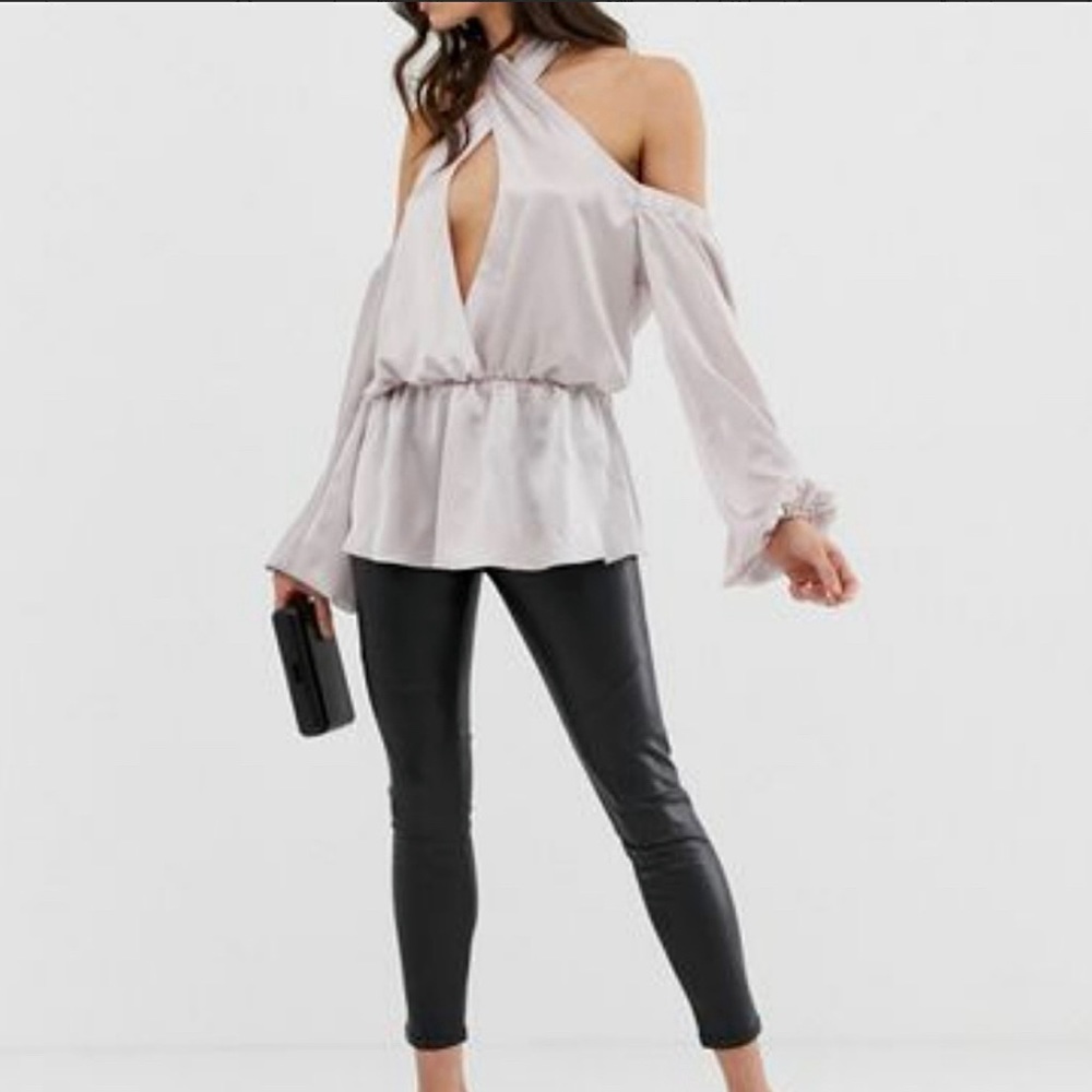 ASOS Silky off-shoulder top lilac [ XL ] long sleeve